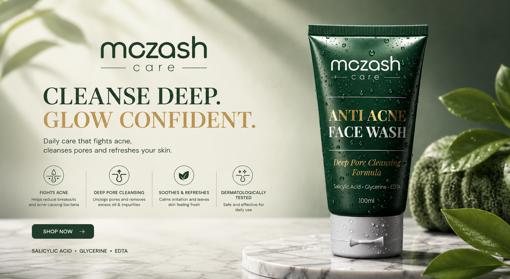 MOZASH CARE Anti Acne Face Wash — Deep Pore Cleansing Formula